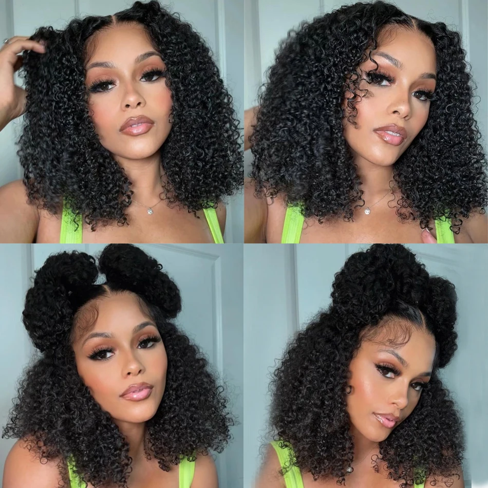 200% Curly สั้น Bob Wigs 13x4 โปร่งใสลูกไม้ด้านหน้าวิกผมผมมนุษย์บราซิลหลวม Deep Wave 4x4 ปิดลูกไม้วิกผมสําหรับผู้หญิง