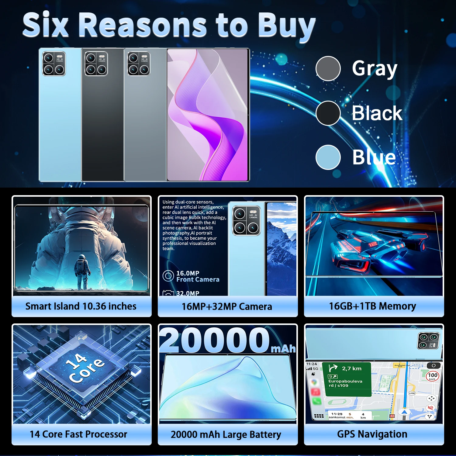 2025 5G  Pad 10.36 inch Tablet Android 20000mAh 16GB RAM 1TB ROM Android 13.0 Wifi 14 Core Tablets PC Network Global GPS
