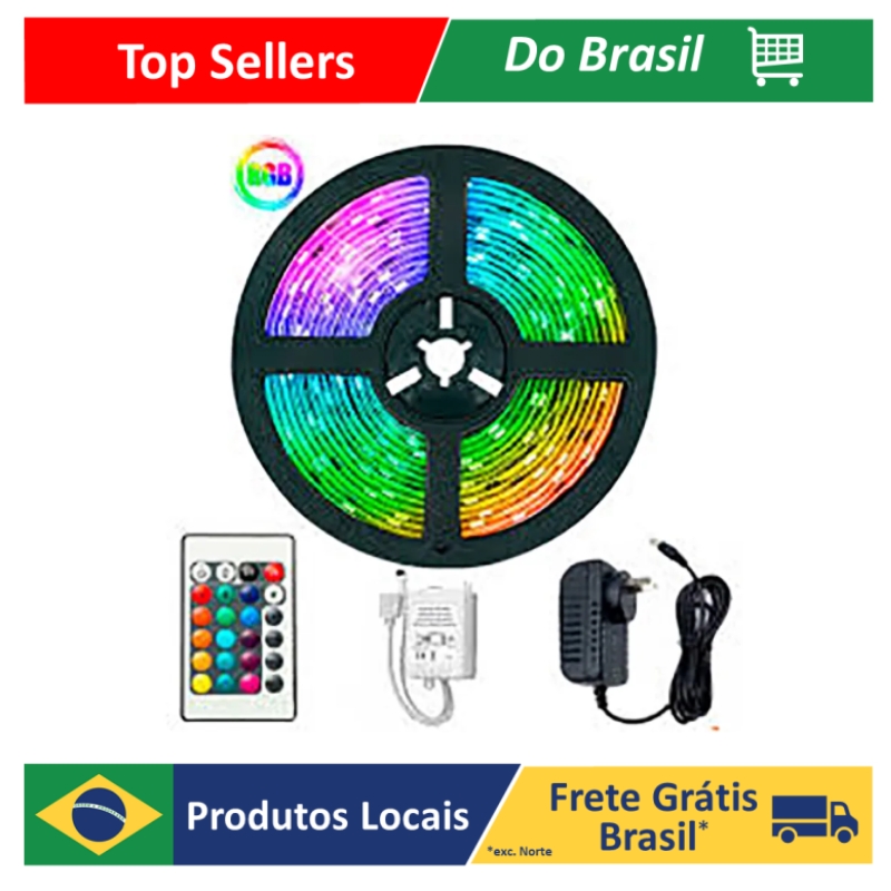 Fita Led 5m Ultra Rgb 3528 Prova D'agua + Controle Com Fonte
