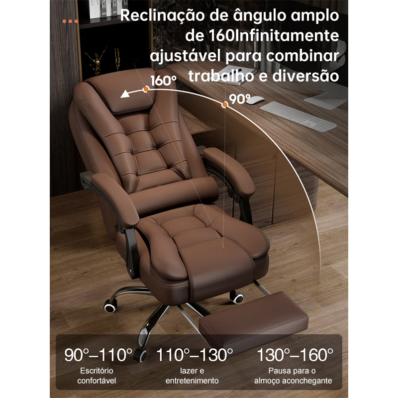 Cadeira de escritório presidente, cadeira de home office com apoio para os pés e encosto ajustável（marrom）