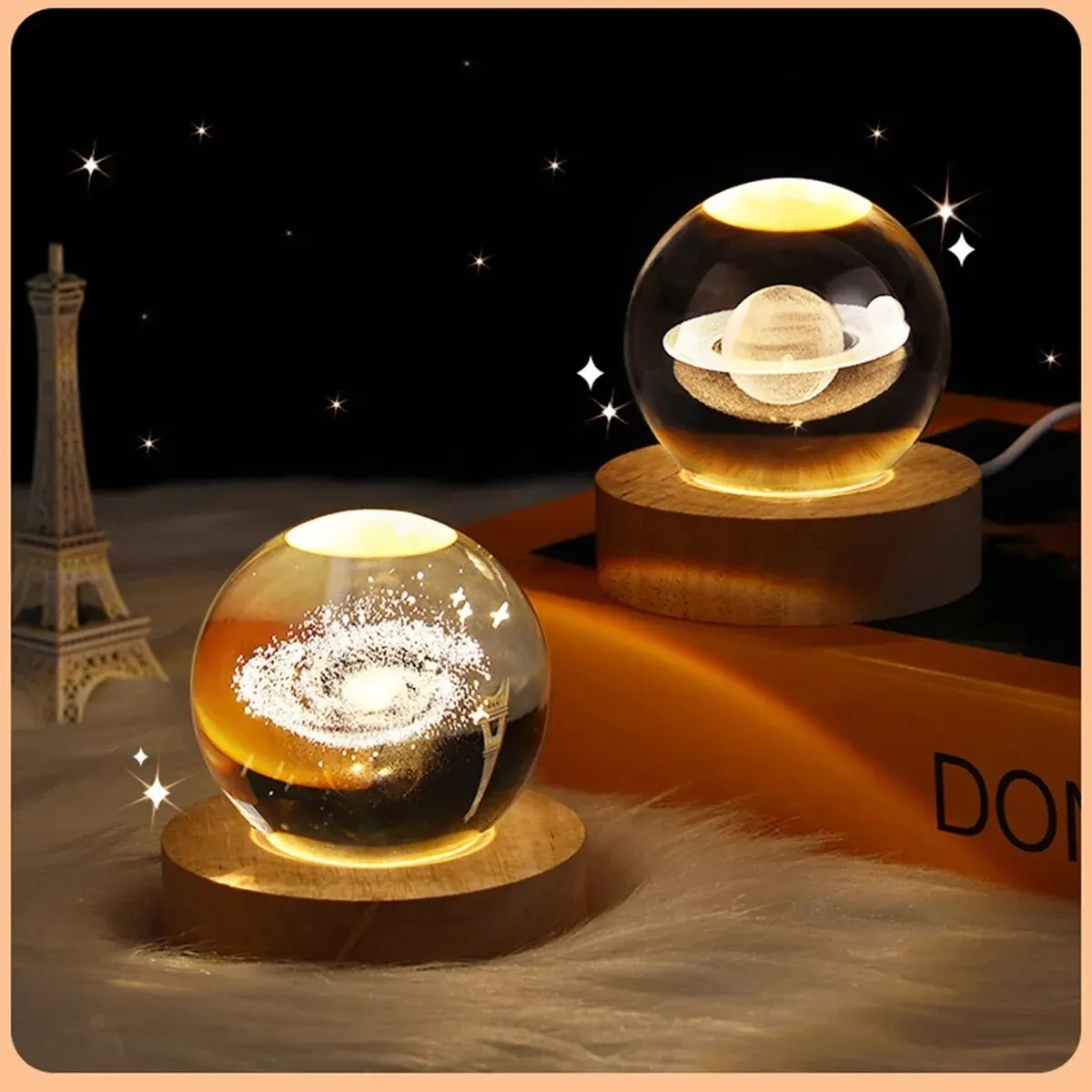 6cm 3D Crystal Ball Glass Ball Planet Earth Wooden Base Solar System Galaxy Astronomy Birthday Gift Home Desktop Decoration