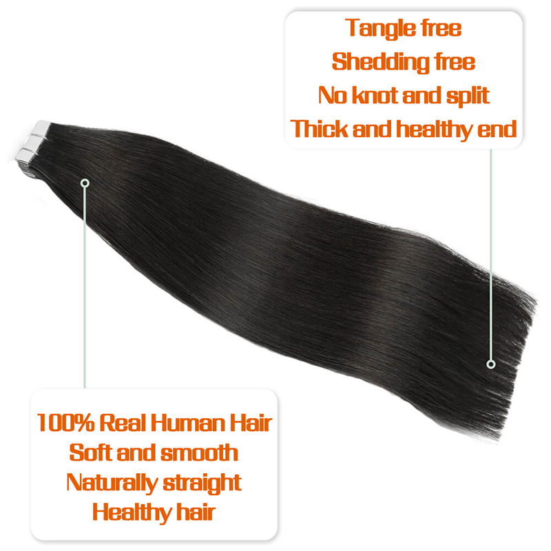 Bande droite dans les Extensions de cheveux cheveux humains 1B noir naturel 50G bande sans couture dans le ruban Invisible dans les Extensions de cheveux cheveux humains