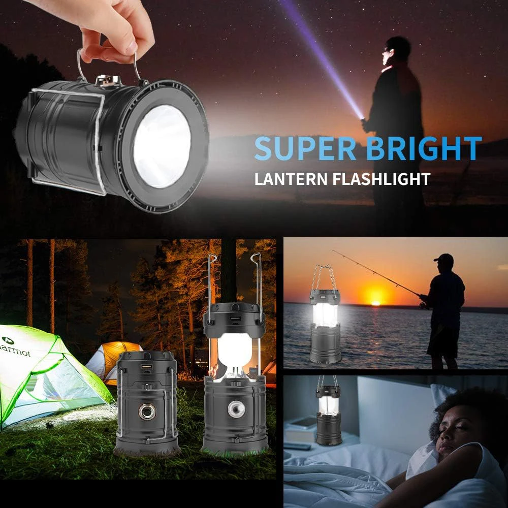 Linterna Solar LED plegable para acampar, recargable por USB, luces colgantes de emergencia para acampar al aire libre