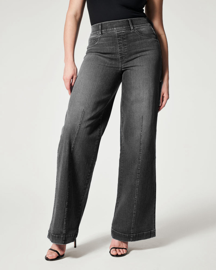 2023 ขายร้อนผู้หญิงยืดสูงยืดหยุ่นเอวกางเกงยีนส์แฟชั่นกลางเอว DENIM กางเกงขากว้างสบายๆกางเกงหญิง S-2XL