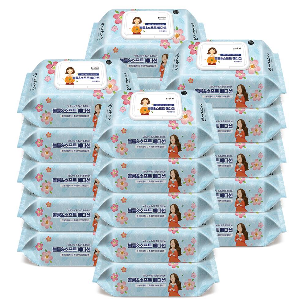 한예지 볼륨앤소프트 에디션 물티슈 100매 캡형 [총 20팩]