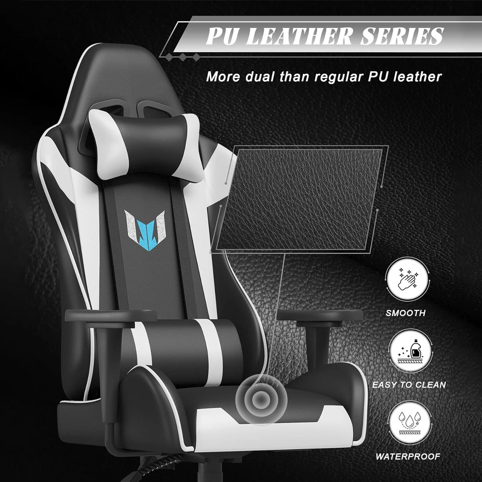Cadeira de jogos Bigzzia Cadeira de computador Cadeiras ergonômicas para jogadores com almofada lombar Encosto de cabeça Cadeira de escritório para jogos com altura ajustável