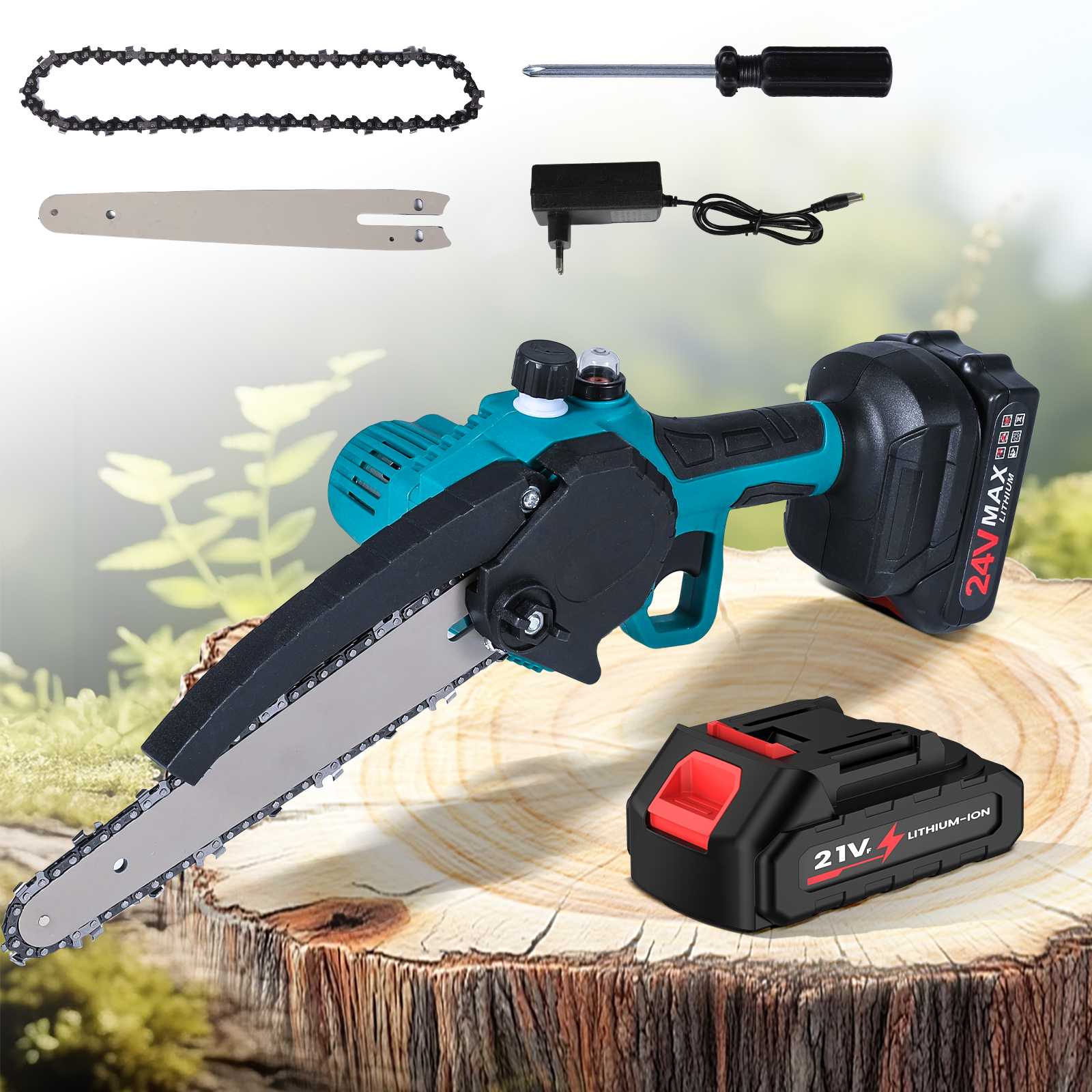 2025 3000W Mini potatura seghe a catena elettriche da 8 pollici con una batteria al litio oliatore 24V lavorazione del legno rifilatura utensile elettrico da giardino