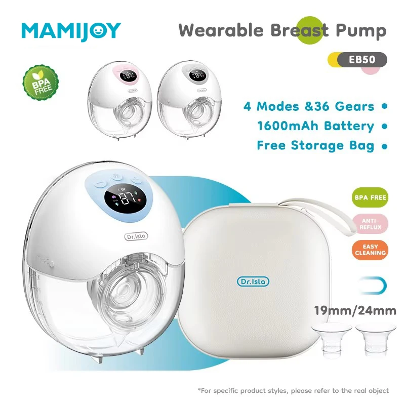 MAMIJOY Bomba tira-leite elétrica vestível, 4 modos, 36 níveis de sucção, mãos livres, coletor de leite com flange de 19/24mm EB50