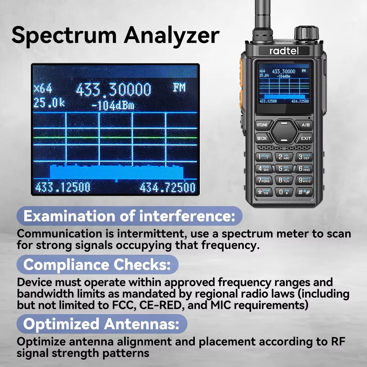 Radtel RT-910B Bluetooth programowanie aplikacji 5W 6M Walkie-talkie 45-59MHz TX/RX, 960 kanałów, AM/FM, pasmo lotnicze, spektrum typu C