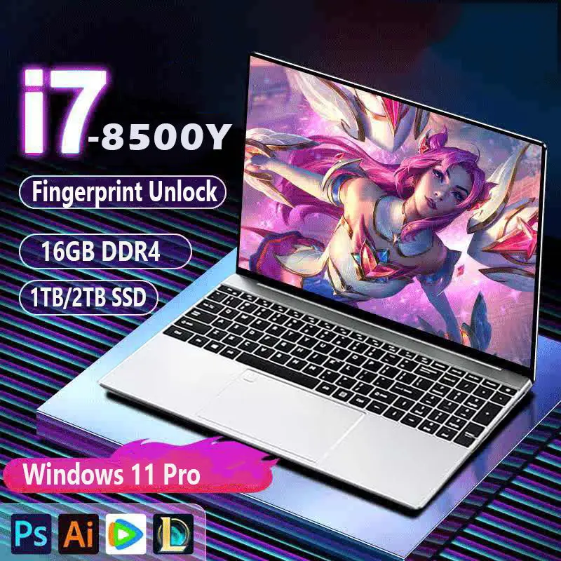 Computer portatile professionale da 15.6 pollici Windows 11 Pro Intel Core i7-8500Y 16GB RAM 1TB 2TB SSD Laptop sblocco delle impronte digitali Computer da ufficio