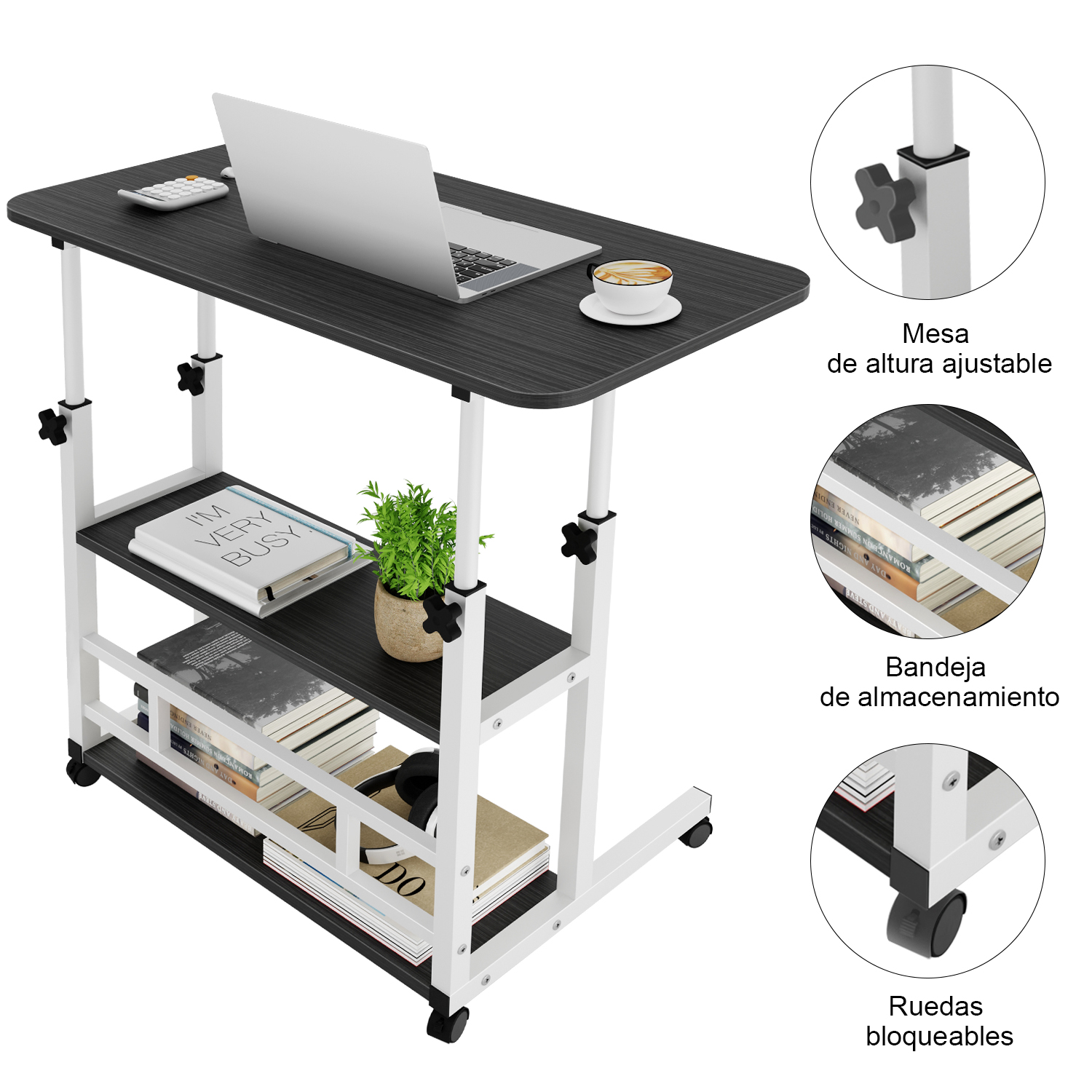 Mesas Laterales Mesa Para Laptop Altura Ajustable 60cm Mesa De Centro 3 Piso Mesa Para Laptop Altura Ajustable