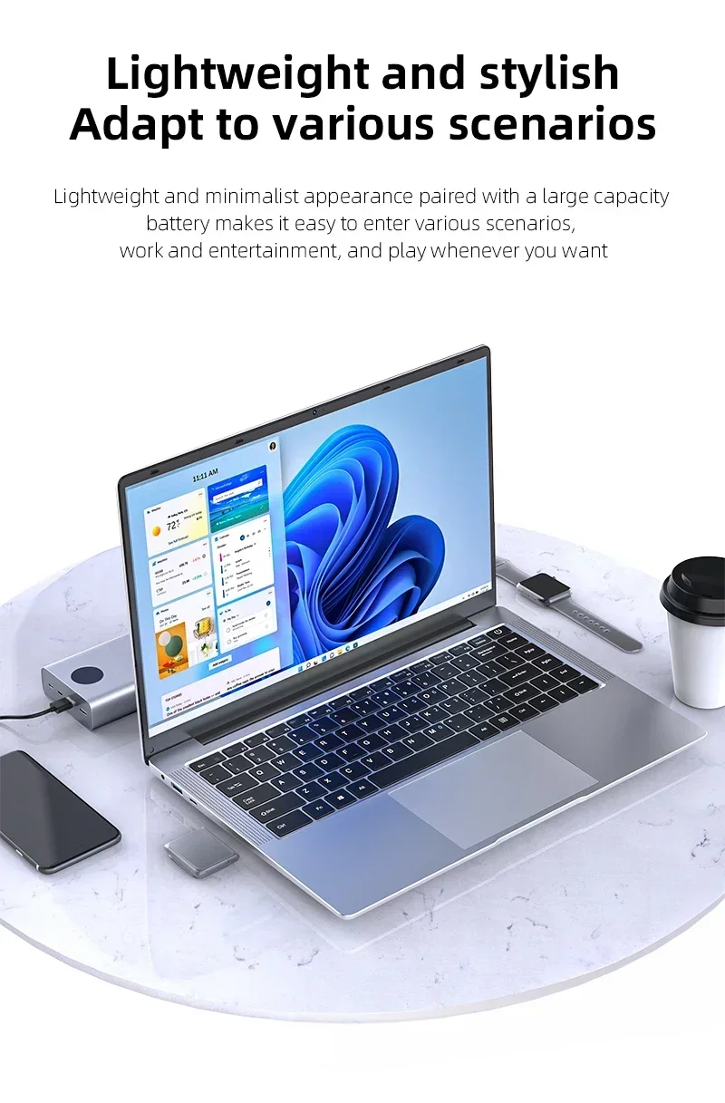 Laptop FUCHU Przenośny Biurowy 14.1" 12GB RAM Intel ATOM X7 A3950 Windows 11 Notebook Do Nauki, Rekreacji i Rozrywki