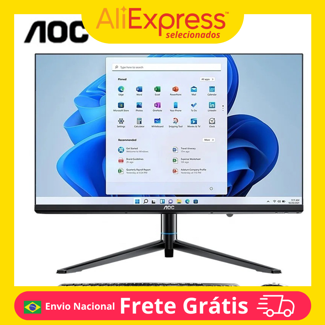 Computador All In One AOC N5095 23.8" Full HD 8GB DDR4 256GB SSD Intel Processador Som Integrado HDMI USB Windows 10 Bivolt