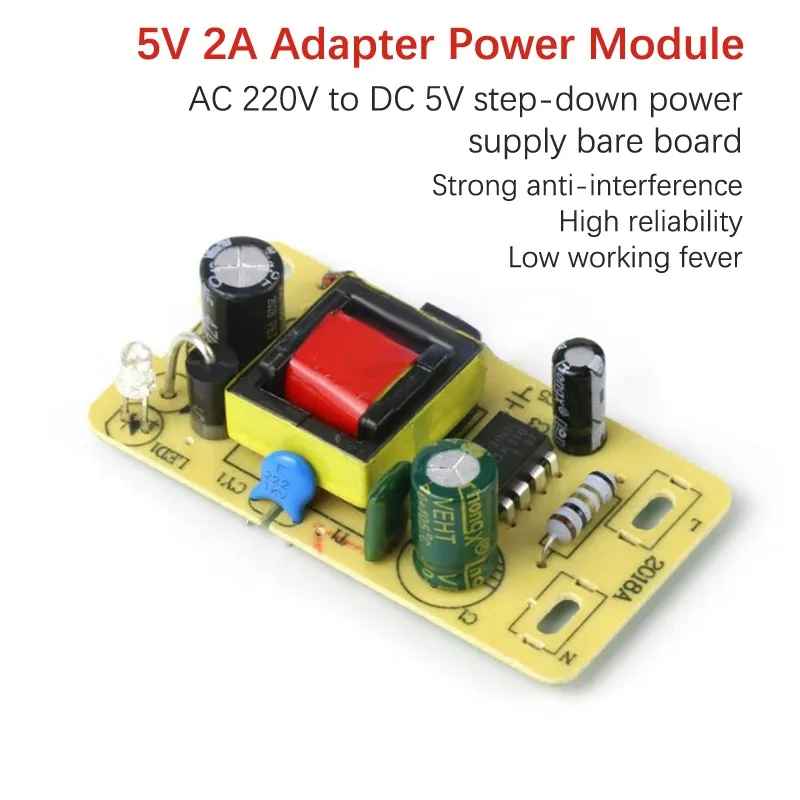 1pc 5v 2a adaptador ac 220v para dc 5v módulo de fonte de alimentação de comutação step-down placa de fonte de alimentação