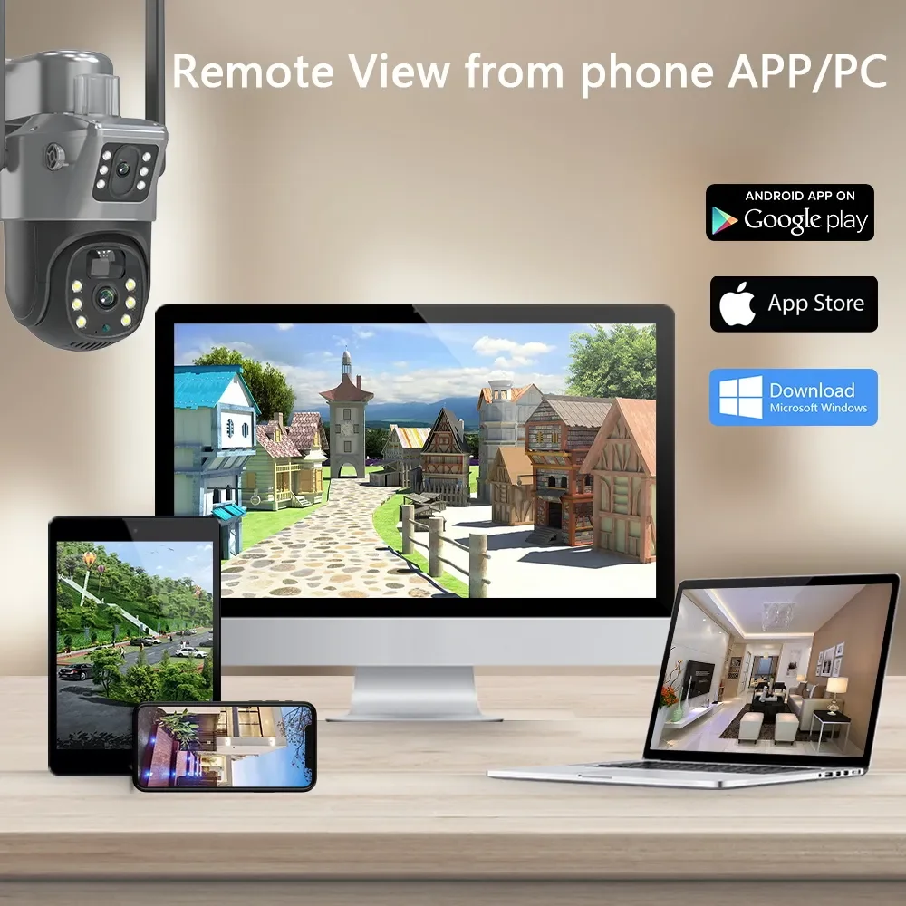 Kamera IP 4K 8MP z podwójnym obiektywem PTZ, solarna, z podwójnym ekranem, PIR, śledzeniem ludzi, zewnętrzna, WIFI, monitoring CTV, kamera bezpieczeństwa.