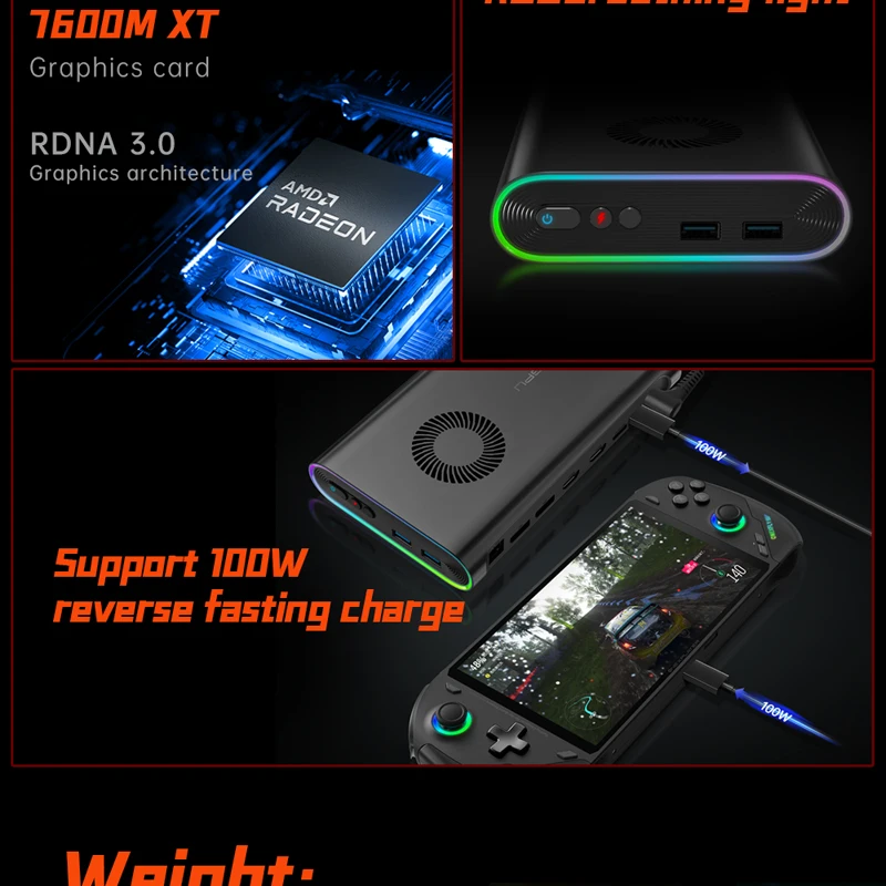 OneXPlayer-Onexgpu AMD Radeon RX 7600M XT, tarjeta gráfica Oculink móvil, base de expansión, 8GB, GDDR6, USB4, Thunderbolt 4
