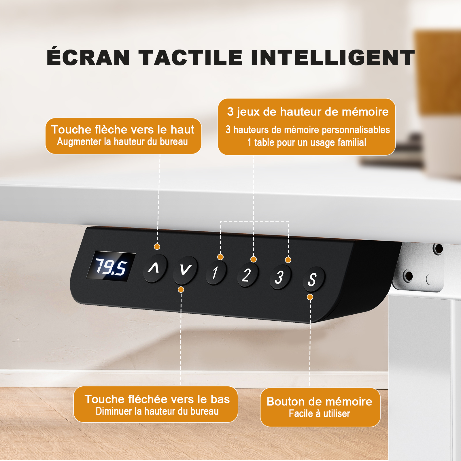 Bureau réglable en hauteur COMHOMA avec port USB et crochet, bureau d'ordinateur réglable électriquement, bureau assis-debout