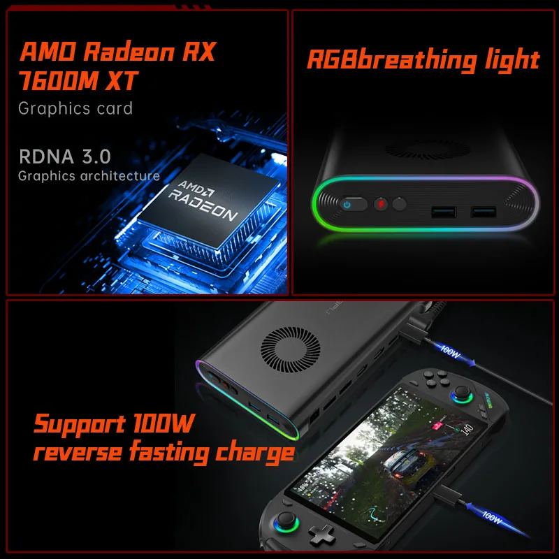 OneXPlayer-Onexgpu AMD Radeon RX 7600M XT, tarjeta gráfica Oculink móvil, base de expansión, 8GB, GDDR6, USB4, Thunderbolt 4