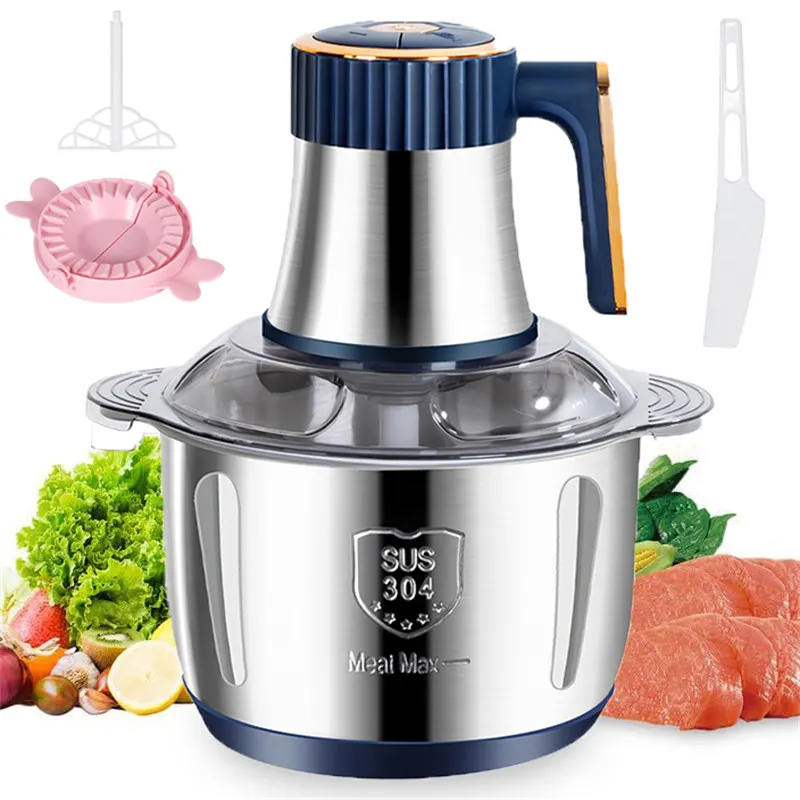 Picadoras de carne eléctricas, crucher de alimentos de 5L, rebanador de plástico multifuncional de acero inoxidable, procesador, picadora, licuadoras de guitarra