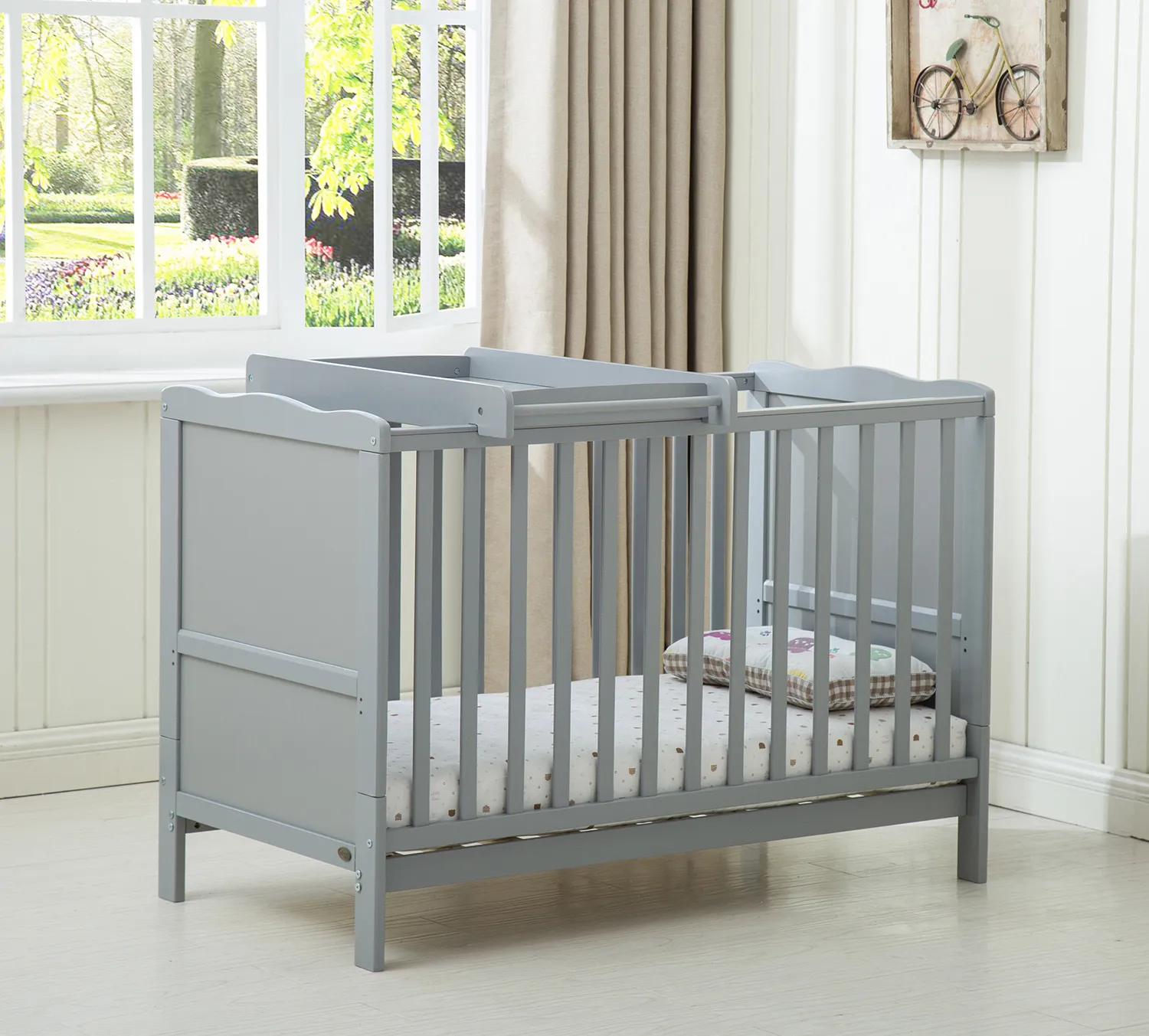 mcc direct Wooden Baby Cot Bed Orlando Top Changer &Aloe Vera Water repellent Mattress
