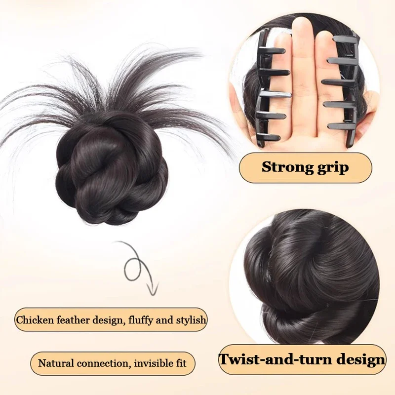 Elegancka syntetyczna peruka z pąkami kwiatowymi z klipsem dla kobiet Messy Curly Scrunchie Chignon Bun Ponytail Extensions Low Bun Hair Wig