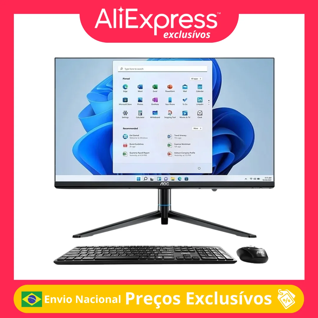 Computador Monitor All In One AOC 23.8" Intel Core i5 16GB DDR4 SSD 512GB Tela Full HD Som Integrado HDMI USB Windows Bivolt