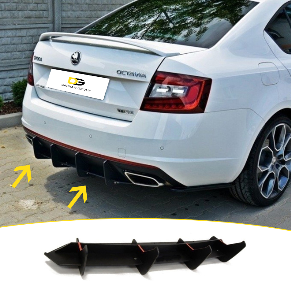Difusor y divisor trasero Skoda Octavia 2013 - 2020 RS VRS, Kit de hoja trasera de plástico de alta calidad, color negro mate, diseño MX