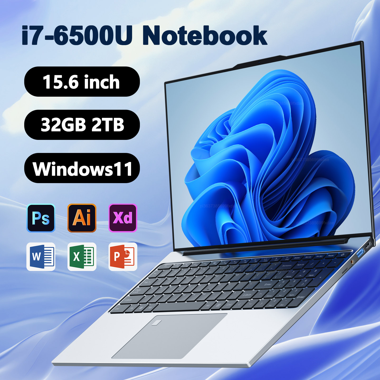 15.6"Ultra Slim Laptop Intel Core i7-6500U Notebook 32GB RAM 2048GB SSD Gamer Windows 11 1920*1080 Display Office Study Computer