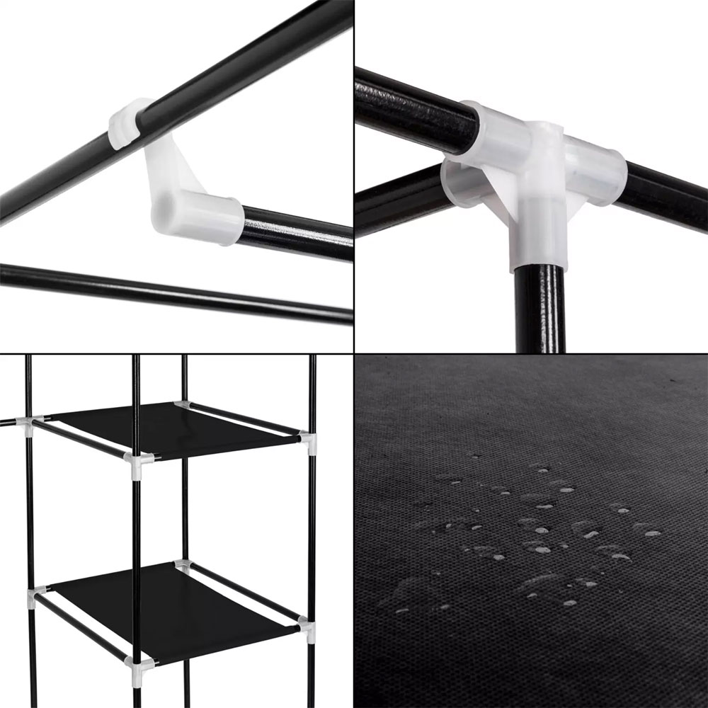 Large Canvas Fabric Wardrobe With Hanging Rail Shelving Clothes Storage Cupboard