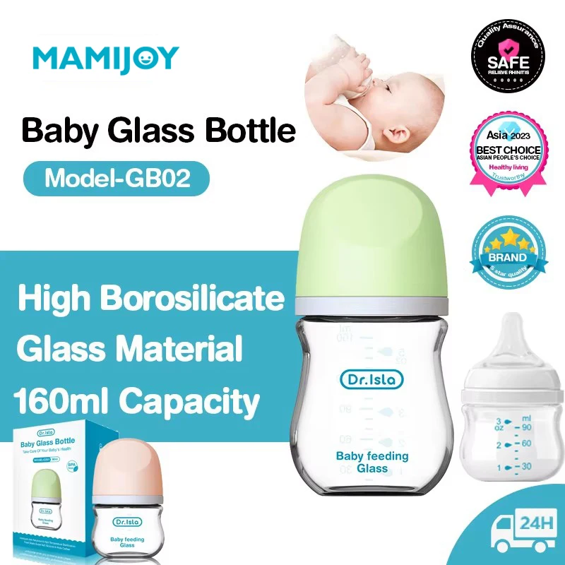 Mamijoy biberão anti-estrangulamento, garrafas de vidro para recém-nascidos, 90/160ml, biberões de alimentação de leite anti-flatulência, infantil, sem bpa, 0-3 meses