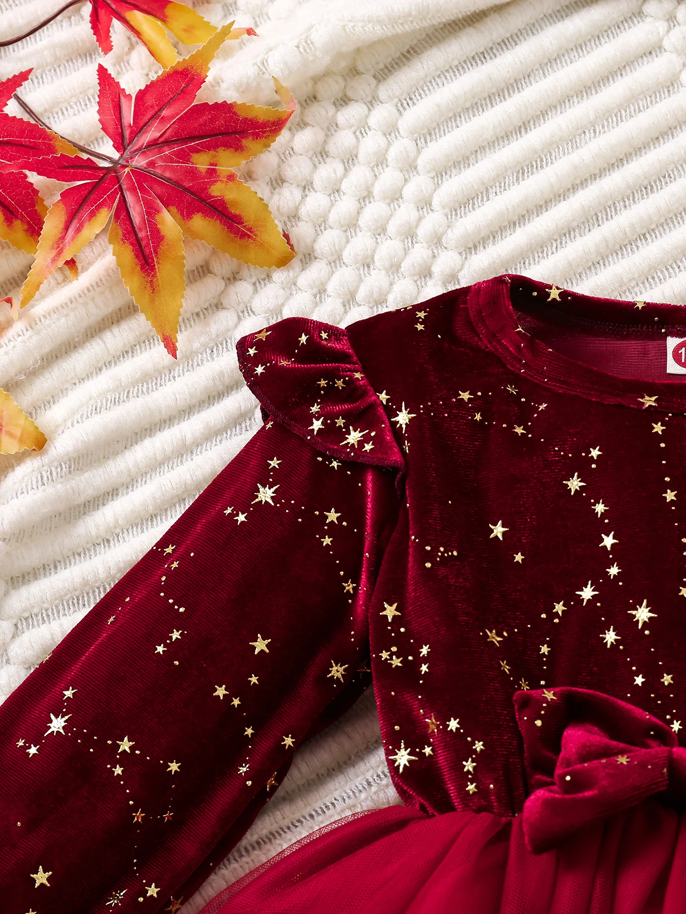 Kleinkind Mädchen Party Kleid Herbst Winter 1-8 Jahre Kinder Weihnachten und Neujahr Prinzessin Kleid rot Samt Kleid Sterne Mesh Kleid
