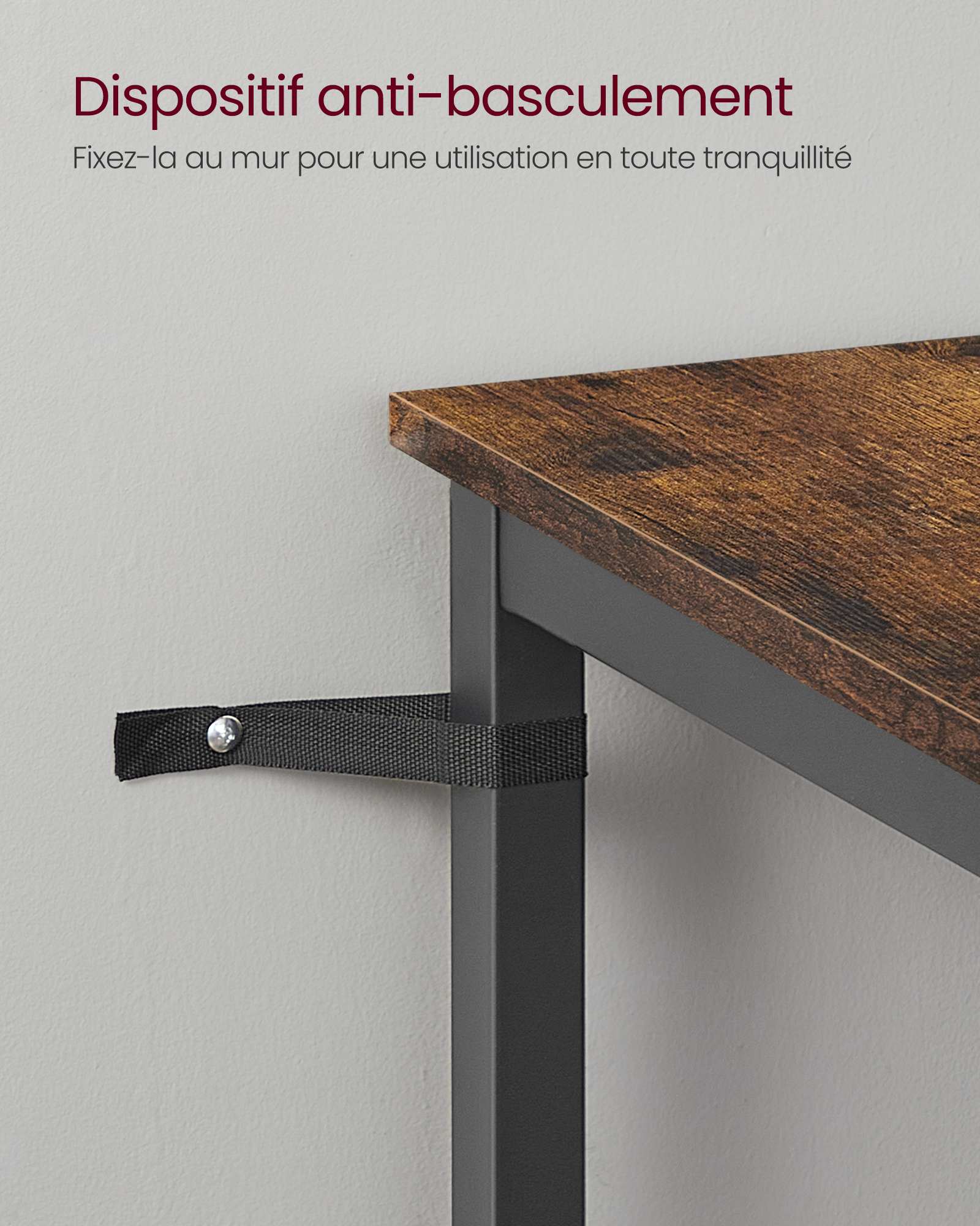 VASAGLE Table Haute, Table de Bar Carrée, Cadre en Acier, 60 x 60 x 92 cm, Montage Facile, pour Cuisine, Salon, Style Industriel, Marron Rustique et Noir