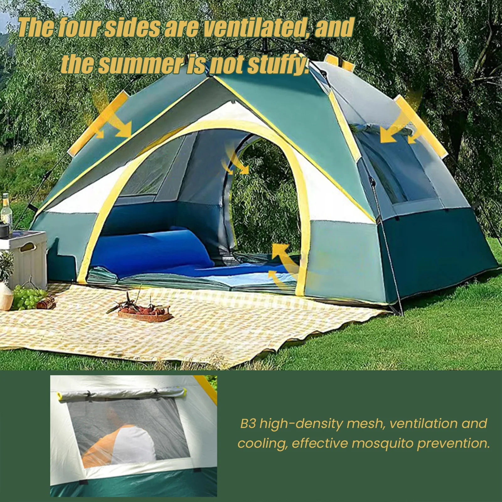 Pop-up tent for 1-2 people, easy instant setup, portable, backpacking, sun shelter for traveling, hiking, countryside, Camping