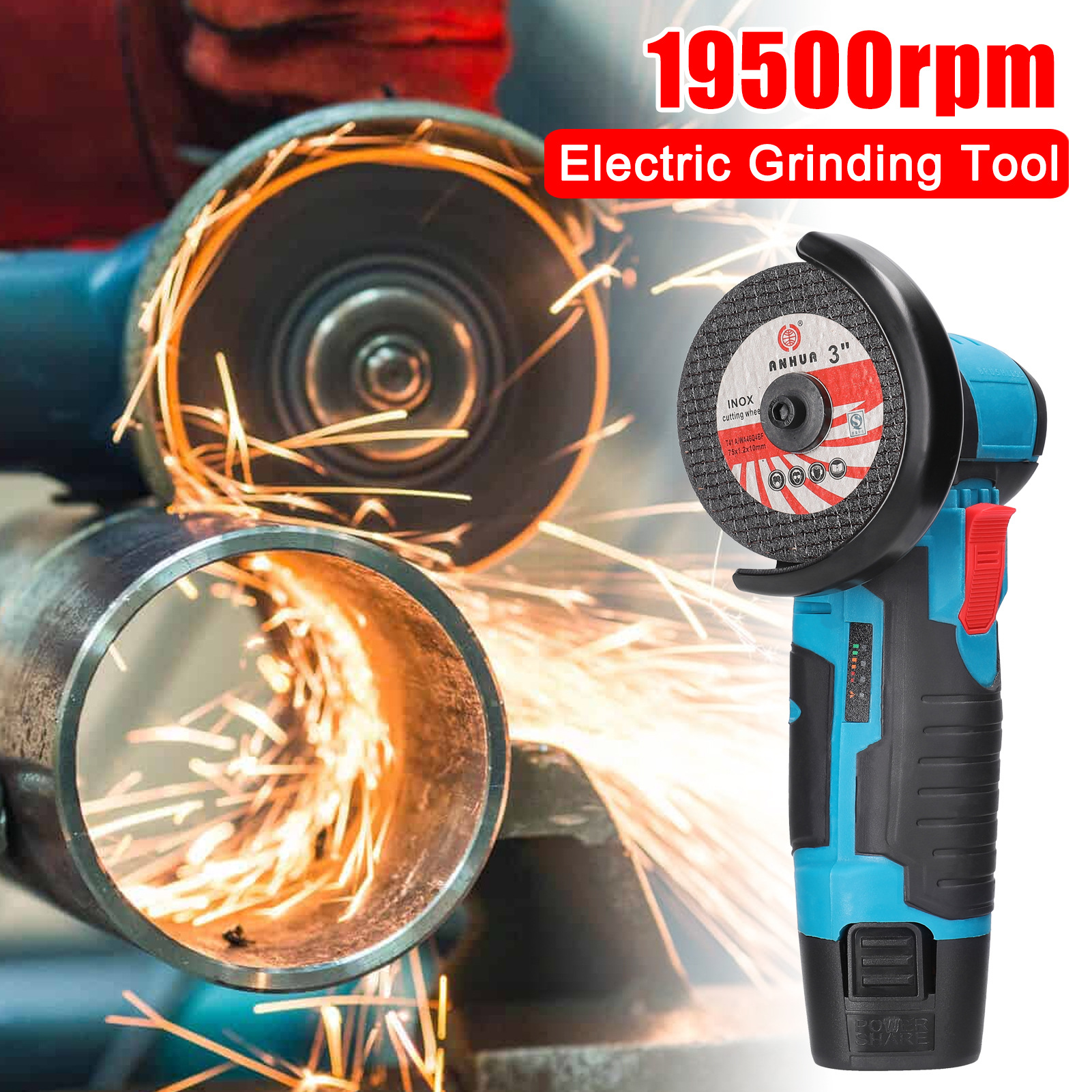 19500Rpm 12V Mini Haakse Slijper Slijpen Accu Lithium Batterij Oplaadbare Slijper U