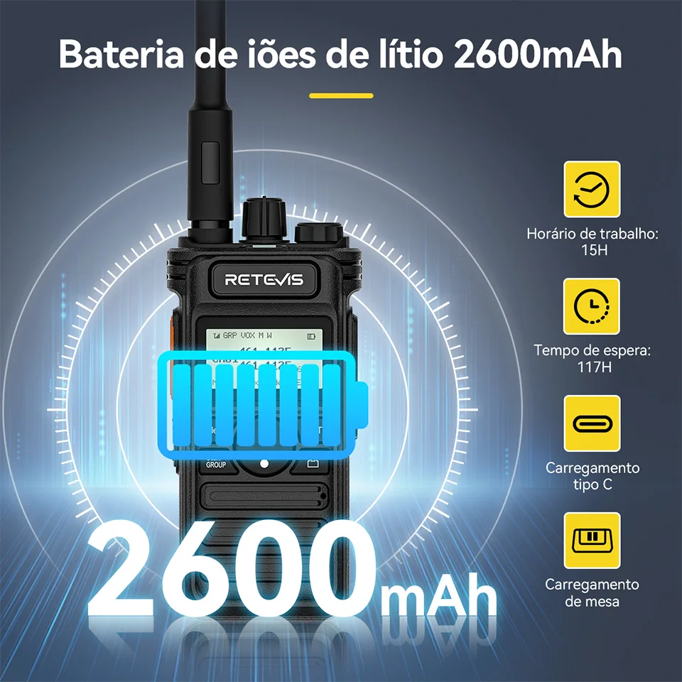 Retevis RT86S Radio de Comunicação Comunicador Walkies Talkies Official-website Walkie Talkie Rádio Comunicador Longo Alcance Longa Distância Portátil Interfone Ptt Walkie-talkie Profissional Rádios Portáteis UHF GMRS