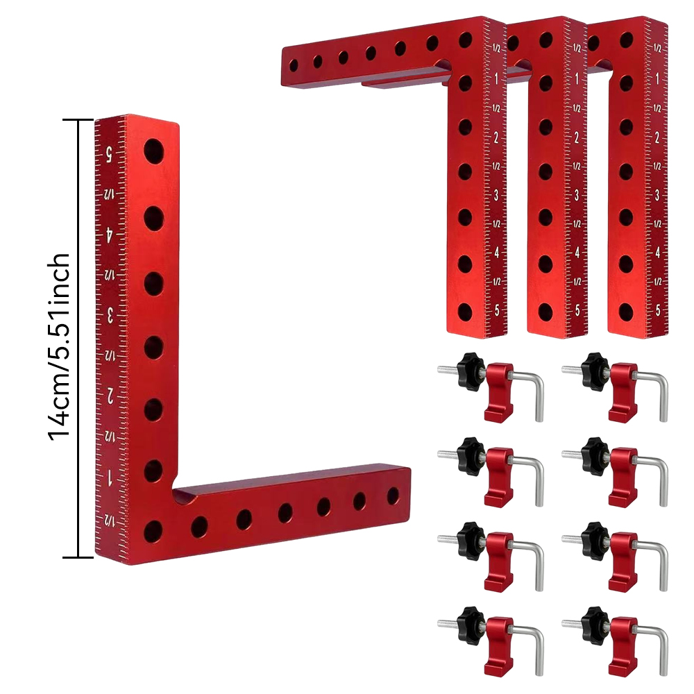 4 Packs 90 Degree Aluminium Alloy Positioning Squares Red Right Angle Clamps L-Shaped Corner Clamps Woodworking Carpenter Clamps