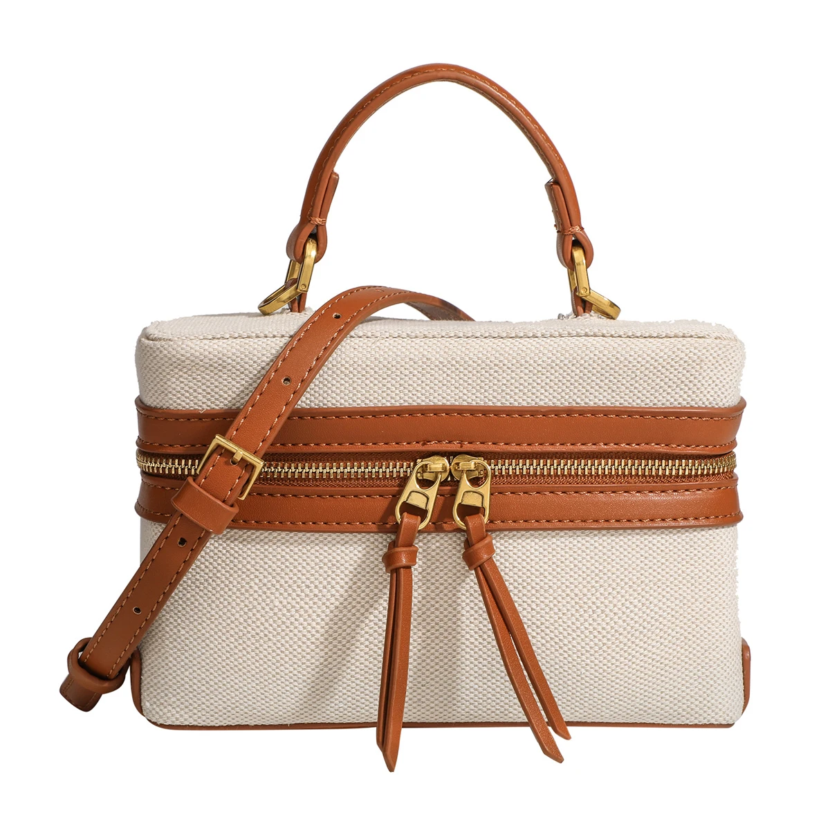 Lancheira emendada de lona retrô feminina, bolsa quadrada pequena portátil crossbody de ombro, alça de ombro ajustável