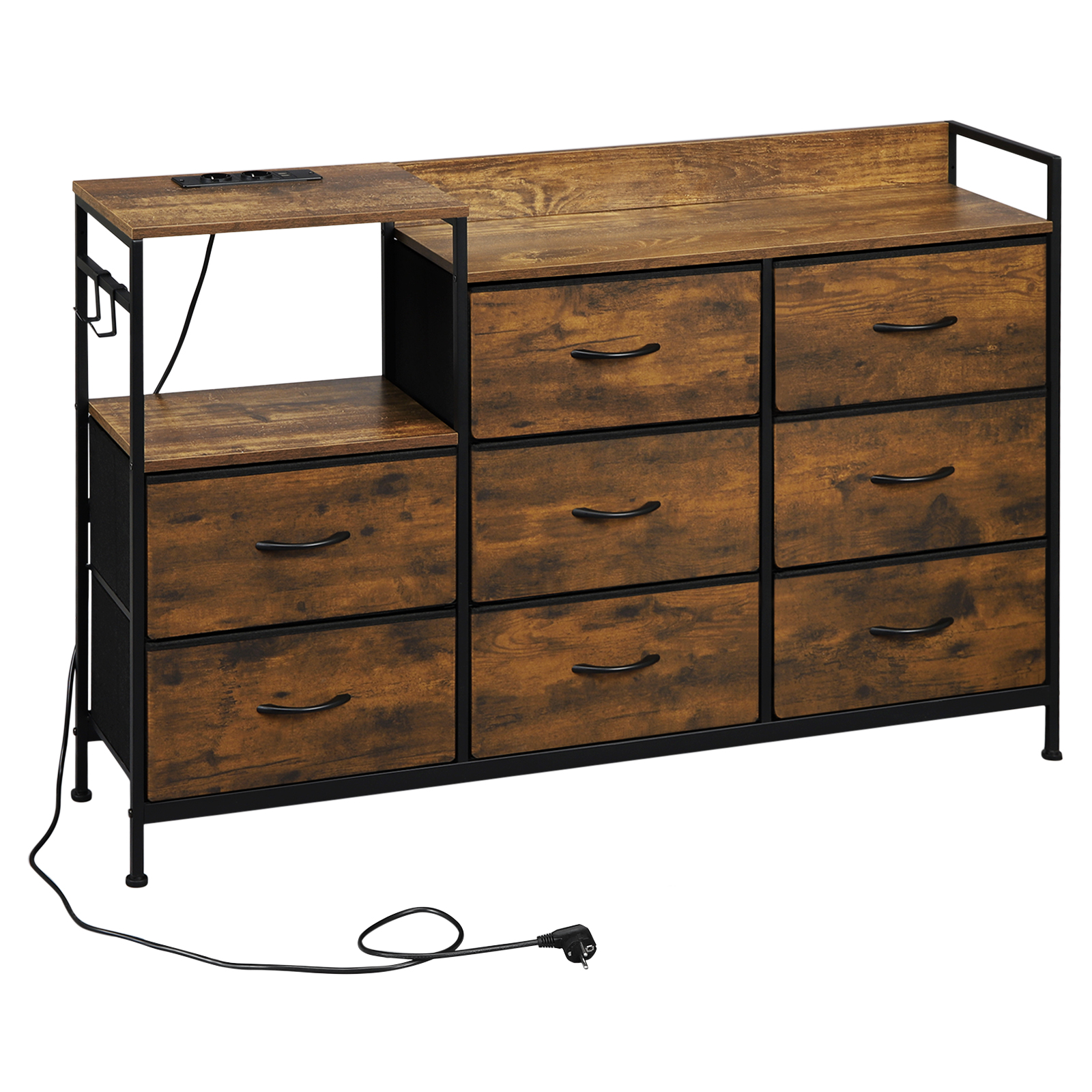 Home Organization Storage Cabinet 8 Drawer Chest with Charging Station Fabric Drawers Hooks for Living Room Bedroom