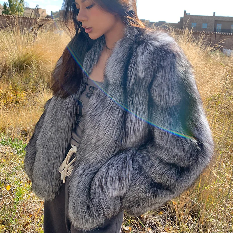 Echte Natürliche Silber Fuchs Pelzmantel High-end-Qualität Echte Frauen Winter Luxus Weibliche Jacke Langarm