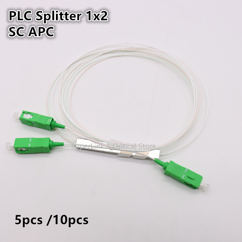 5 uds/10 Uds divisor PLC de fibra óptica 1x2 SC APC 1: 2 ftth Mini tipo de tubo de acero 0,9mm divisor de fibra óptica conector SC/APC