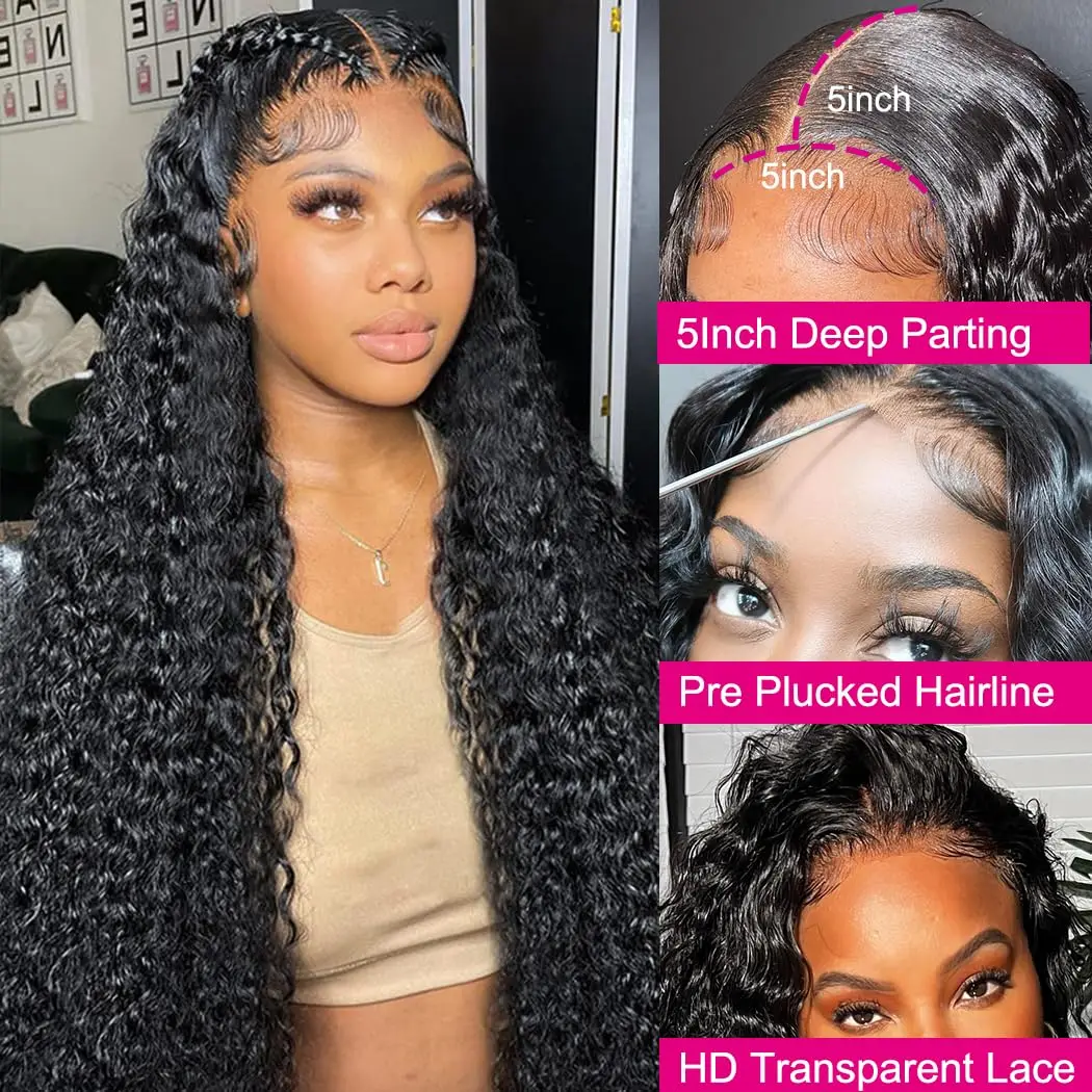 Peruca sem cola onda profunda perucas de cabelo humano pronto para usar pré-corte rendas usar e ir perucas sem cola frente do laço peruca de cabelo humano para mulher