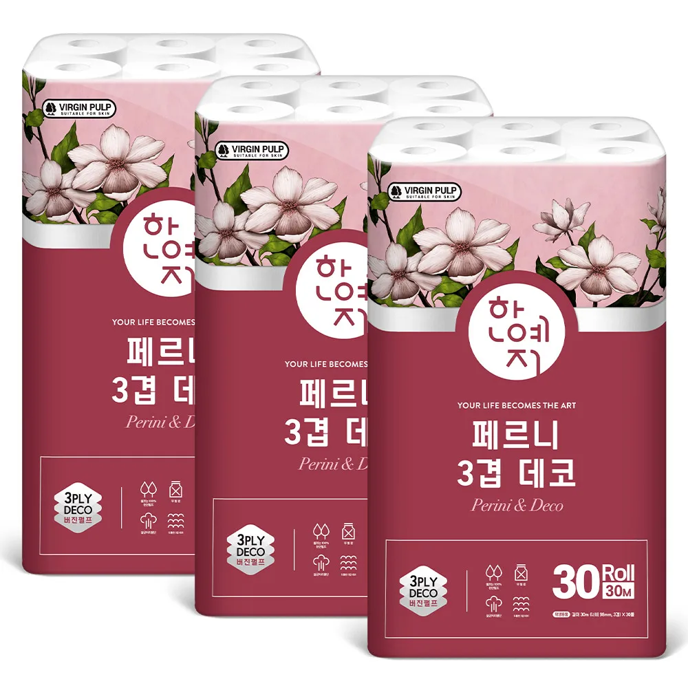 한예지 페르니 3겹 데코 화장지 30m 30롤 3팩