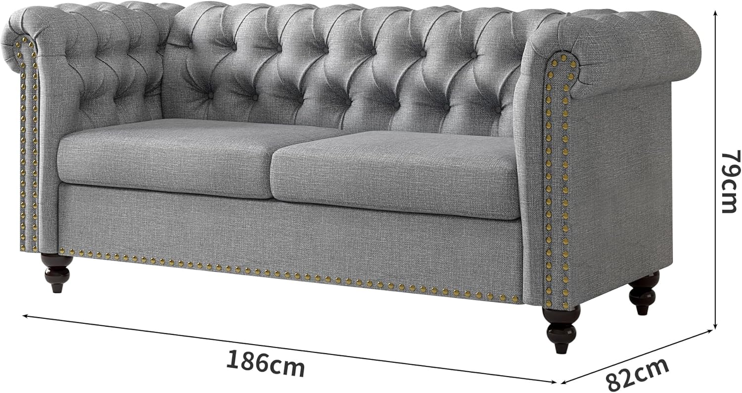 mcc direct Large 2 seater Chesterfield Style Button back Sofa, Couch Linen Fabric Settee for Living Room Office Bedroom Victoria