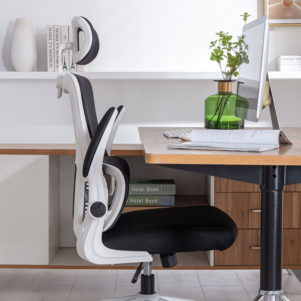 No.28 메쉬 플립형 팔걸이 요추지지 컴퓨터 사무용 책상 게이밍 의자