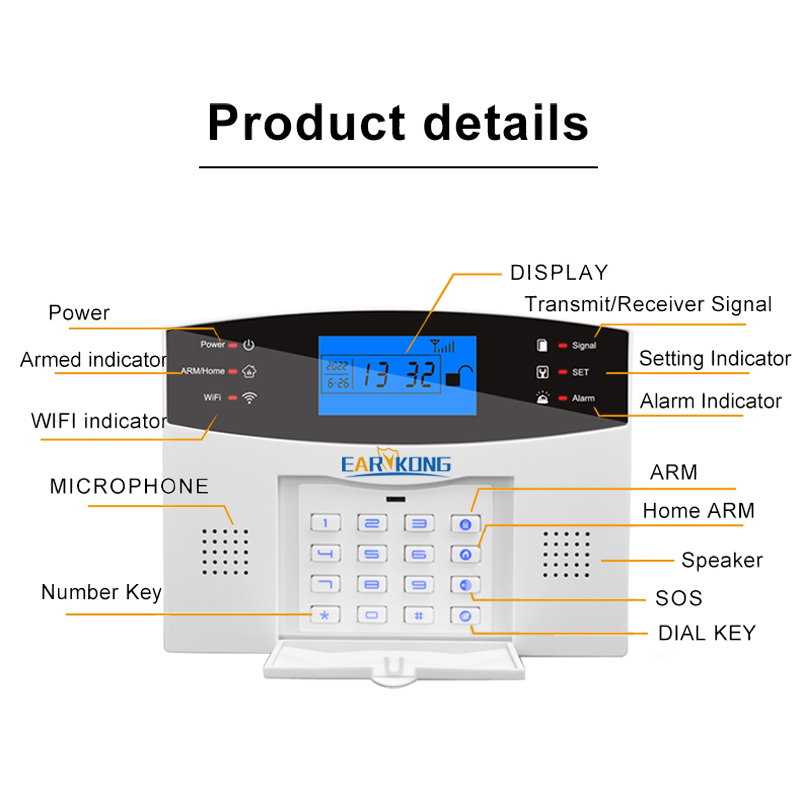 Sistema de alarme de segurança residencial com fio e sem fio, wi-fi, gsm, 433mhz, host, espanhol, francês, inglês, russo, italiano, tuya, aplicativo inteligente
