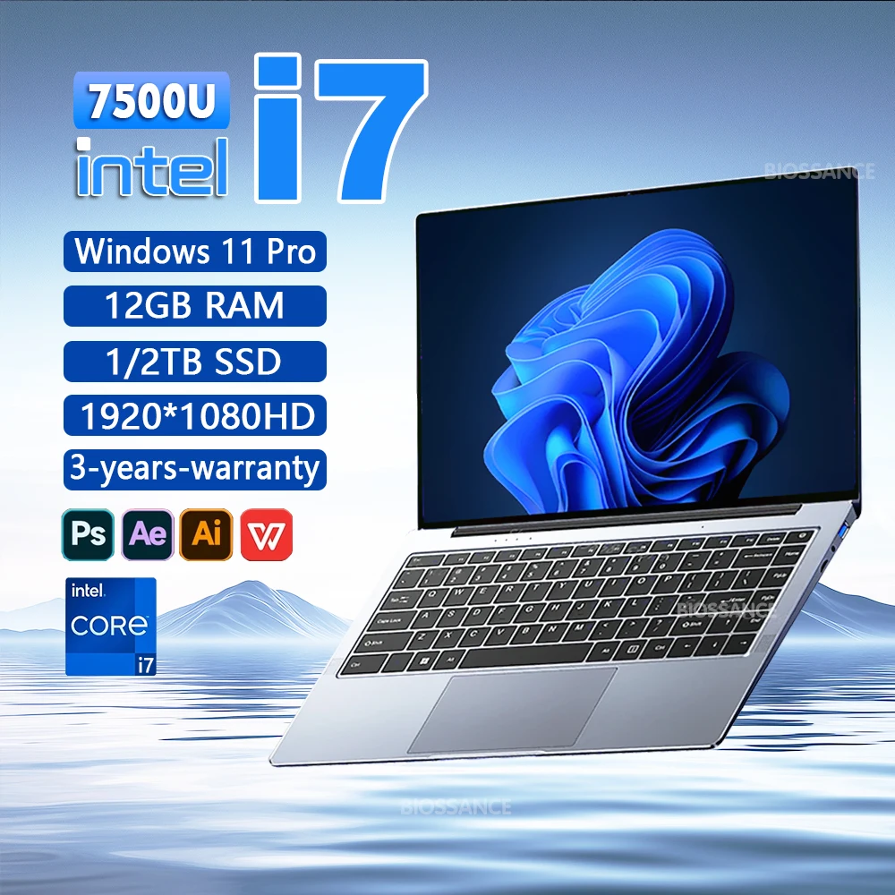 2025 nuovo Computer portatile Windows 11 12GB RAM 1TB SSD Intel Core i7 7500U 1920*1080 risoluzione Laptop 14.1 "Computer da studio per ufficio