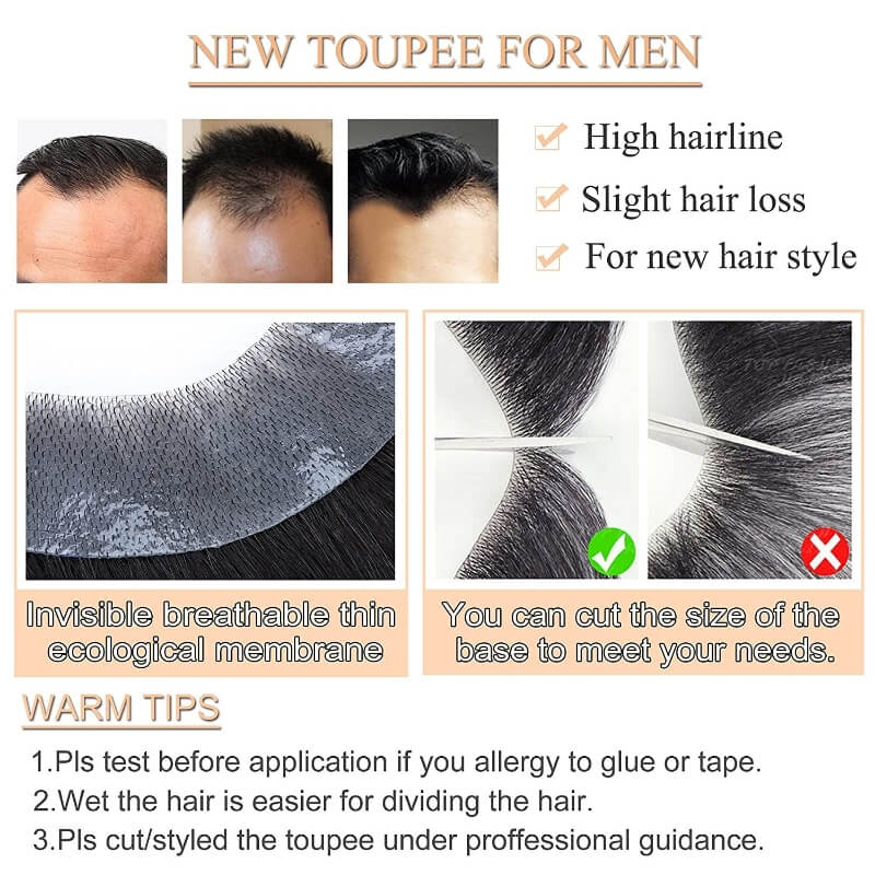 現実的なフロントヘアライン自然人毛かつら男性のための V スタイルフロントマンかつらスキン PU ベース男性かつら送料無料