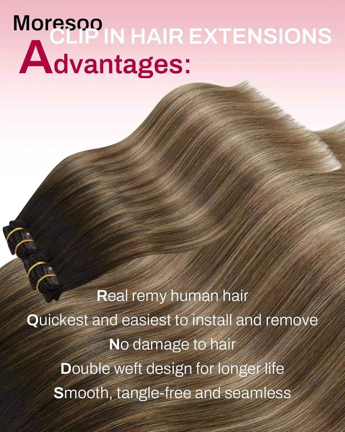 [Venta caliente] extensiones de cabello con Clip Moresoo, cabello Natural Real, conjunto recto Remy, 5 y 7 Uds., extensiones de cabello humano con Clip brasileño
