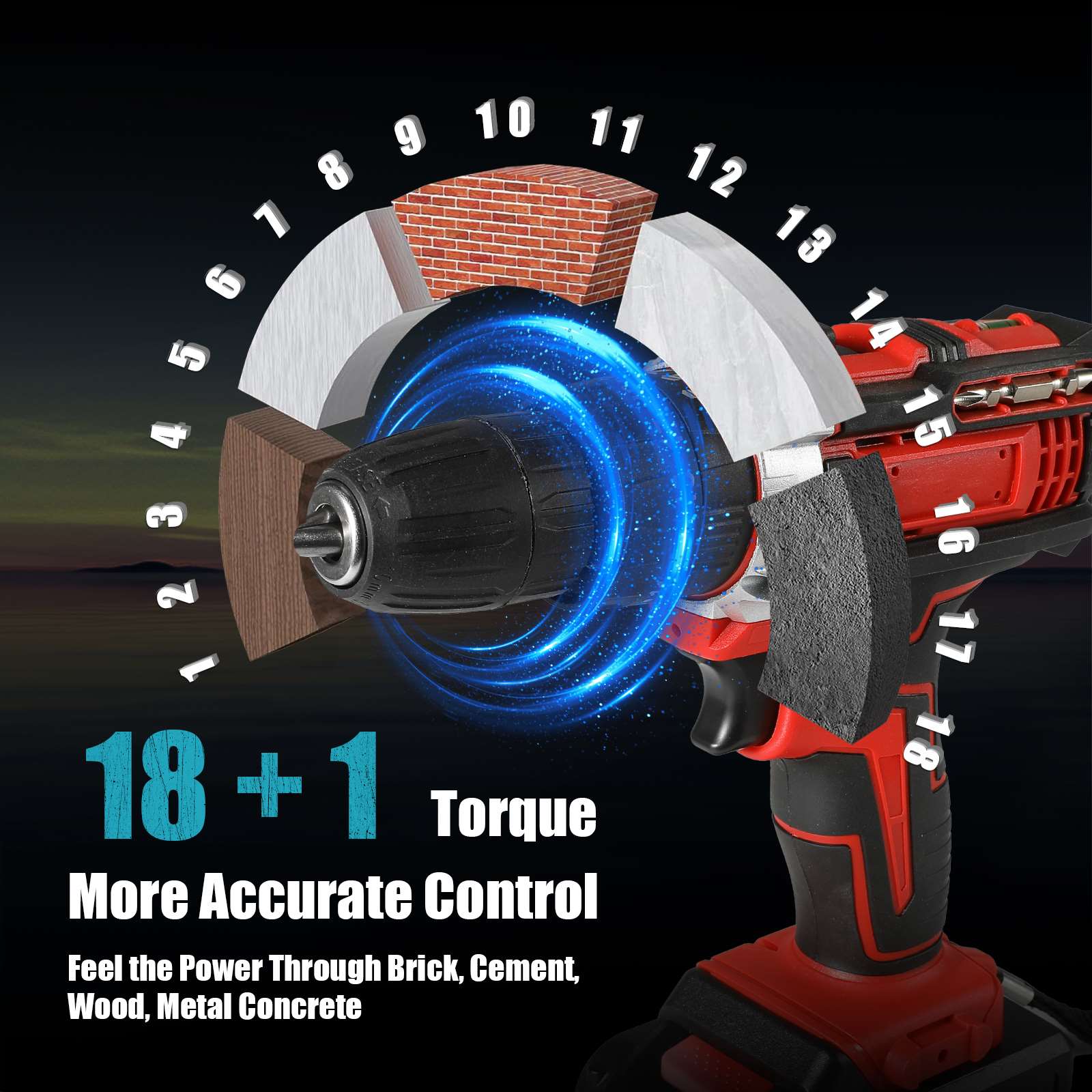 Perceuse à percussion sans fil 21V, tournevis électrique haute puissance, outils de perceuse à percussion électrique rechargés avec 2 batteries