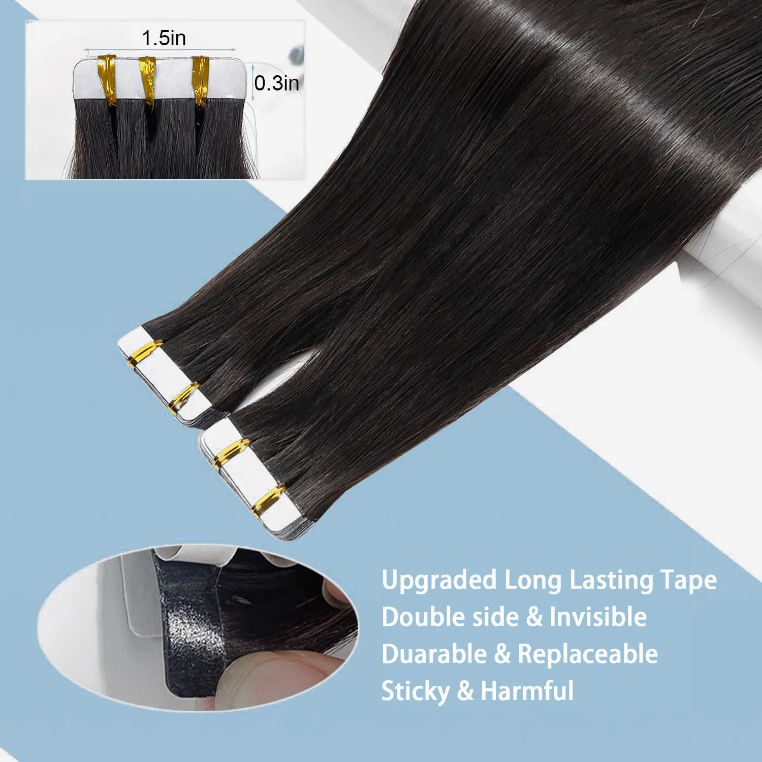 Bande droite dans les Extensions de cheveux bande de trame de peau dans les Extensions de cheveux 20 pièces 50 g/paquet adhésif Invisible 100% vrais cheveux humains femmes
